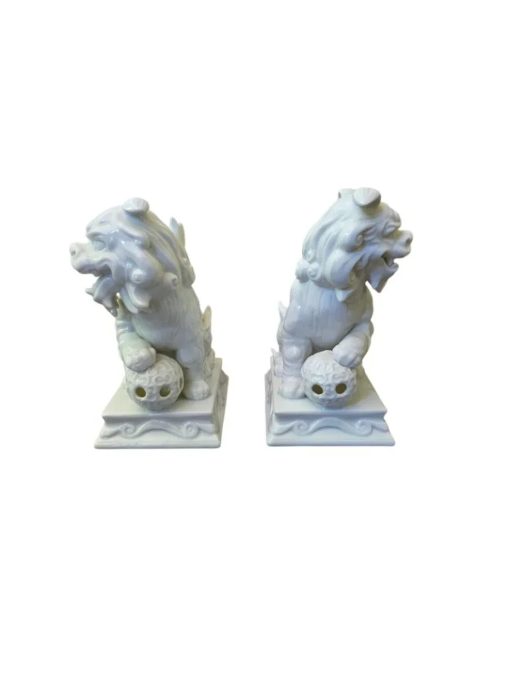 Vintage Fitz & Floyd White Foo Dog Ceramic Statue Figure Bookend Set Of 2
